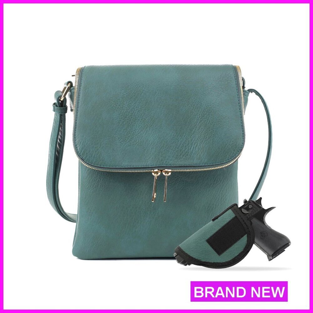 Concealed Carry Crossbody Bag Lock Key Vegan Leather Functional Medium Size